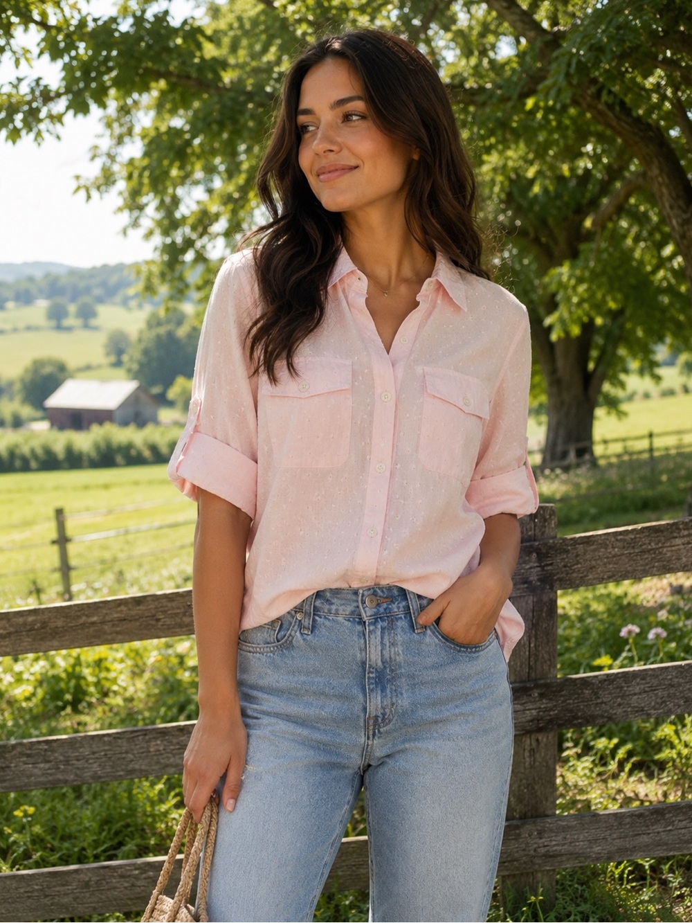 Croft & Barrow Pink Swiss Dot Blouse